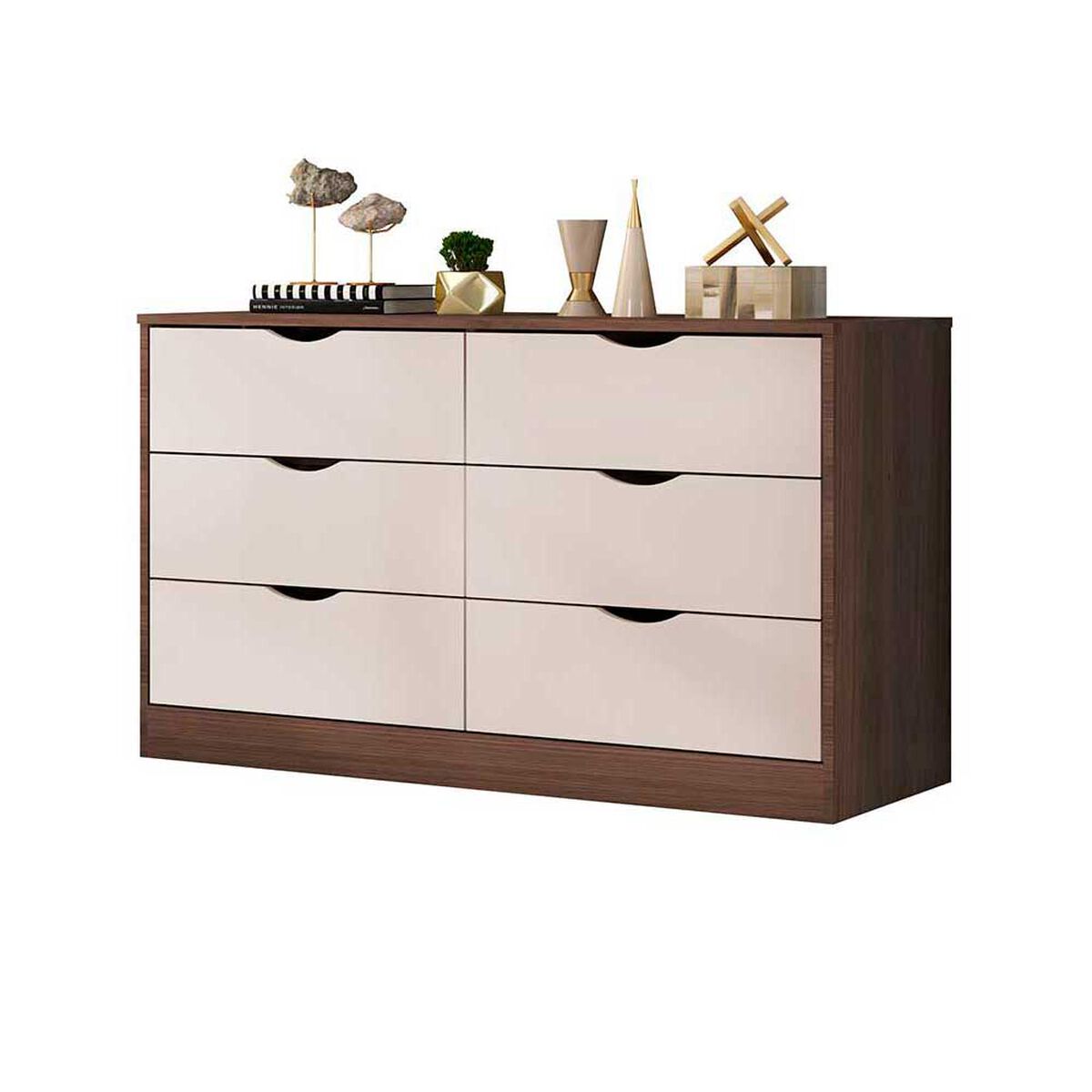 Combo Cama Europea Celta 1,5 Plaza C&aacute;diz + Respaldo 1,5 Plazas + Velador Casanova Nogal + C&oacute;moda Casanova Pisa 6 Cajones Nogal Off White + Set Textiles Casanova 1,5 Plazas + 1 Almohada + Smart TV LED 32" Caixun HD Google TV C32V1HG + Soporte de Pared Fijo Fiddler MV301S