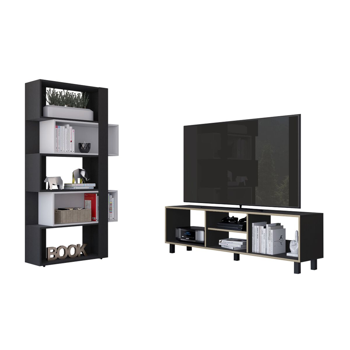 Rack TV 65 pulgadas + Biblioteca Cubo TuHome Nomik