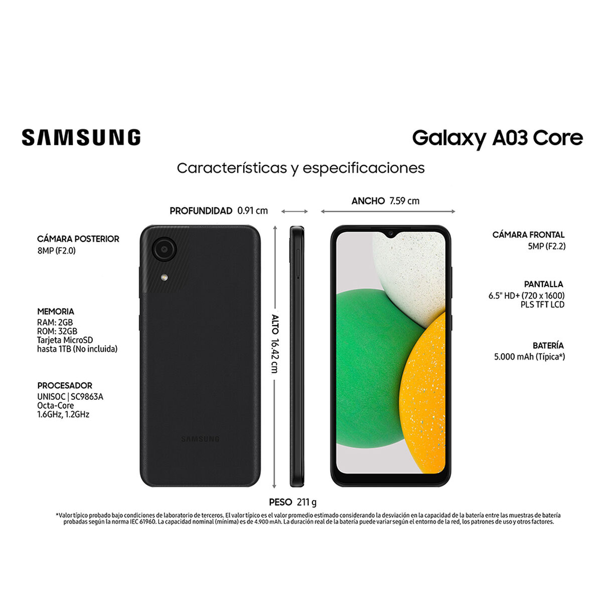 Celular Samsung Galaxy A03 Core 32GB 6,5" Negro Liberado