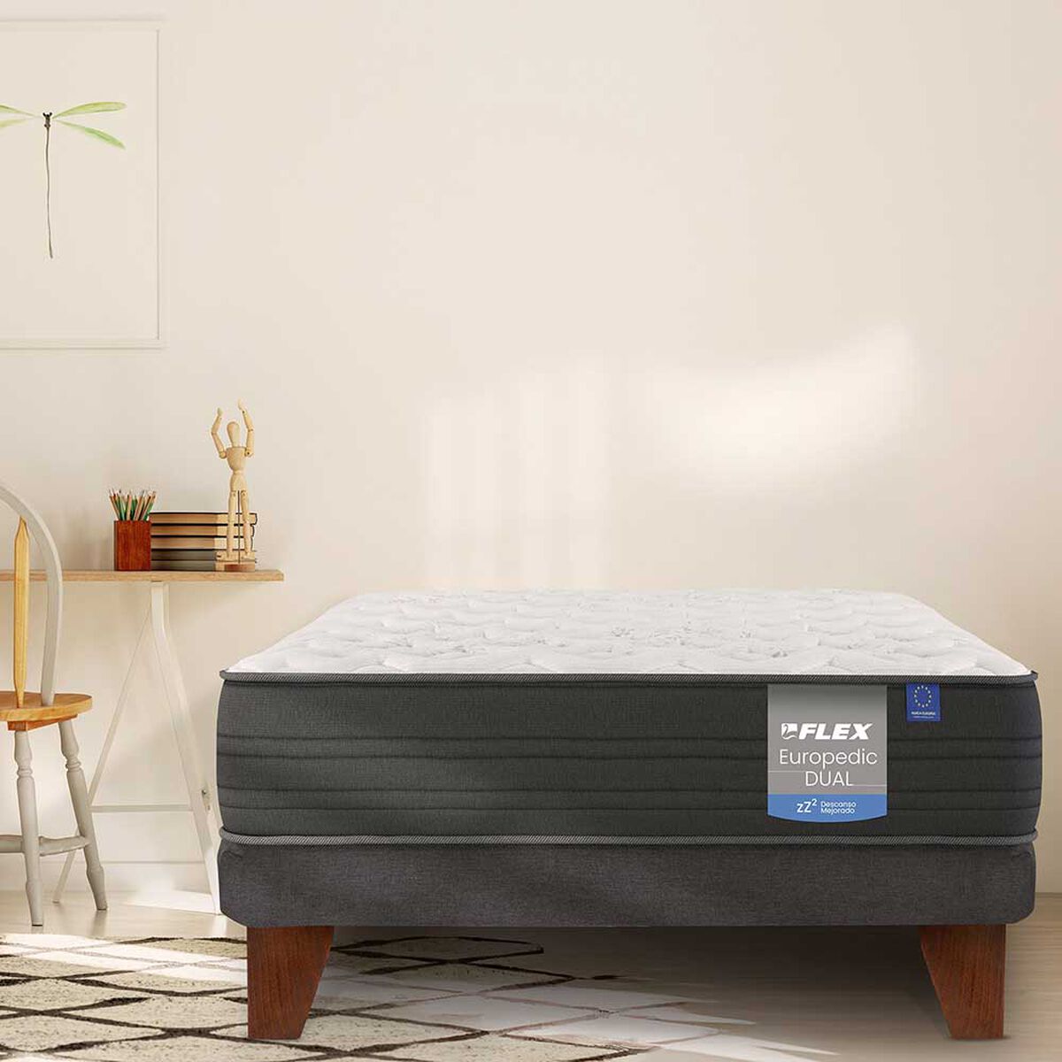 Cama Europea Flex 1.5 Plazas Europedic Dual + Almohada Royal