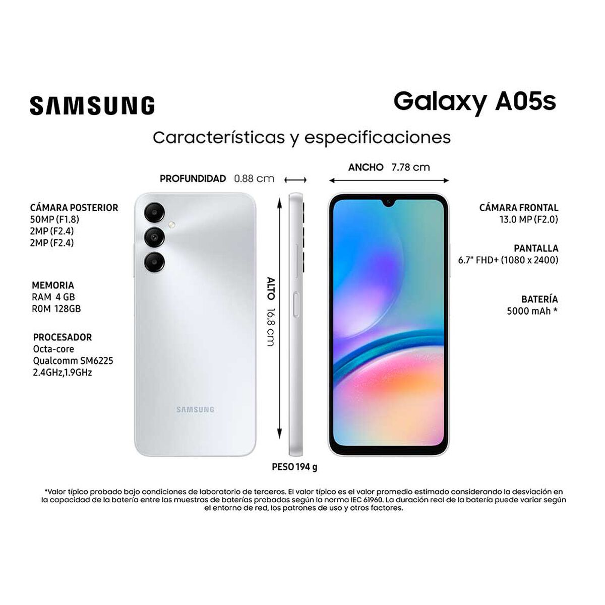 Celular Samsung Galaxy A05s 128GB 6,7" Silver Liberado