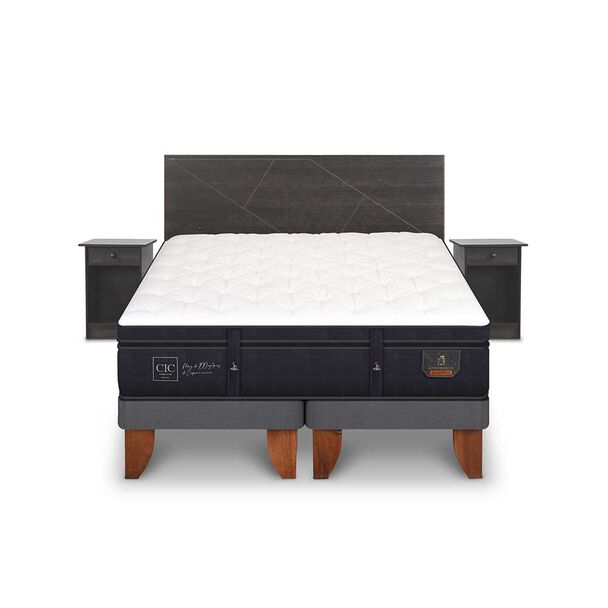 Cama Europea CIC Base Dividida 2 Plazas Súper Premium + Respaldo + 2 Veladores Villarrica