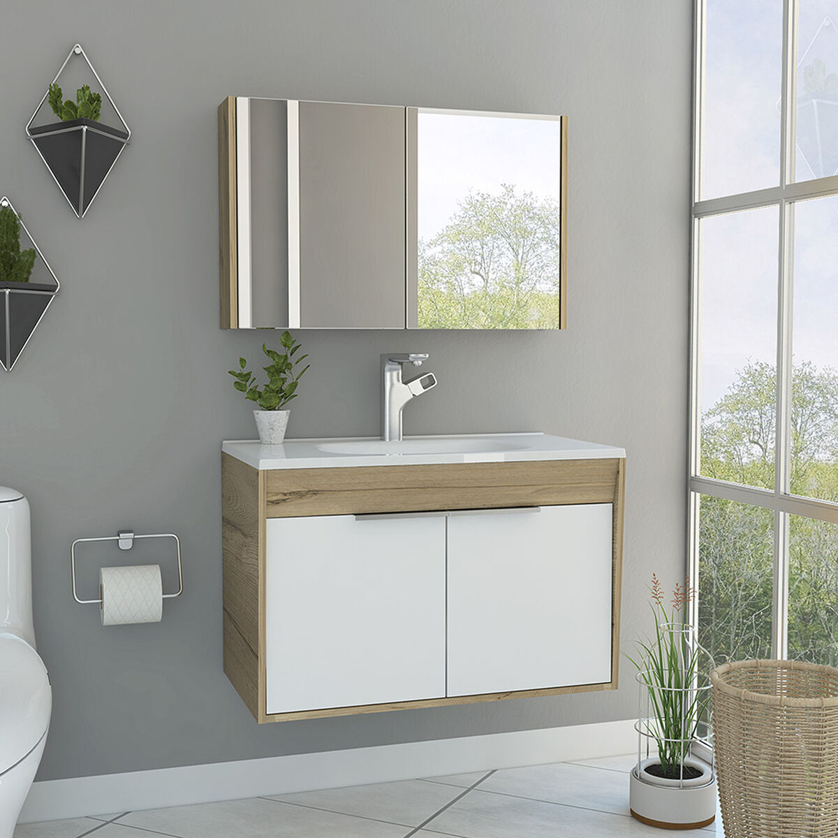 Botiquín + Mueble Lavamanos Flotante TuHome Bath 300