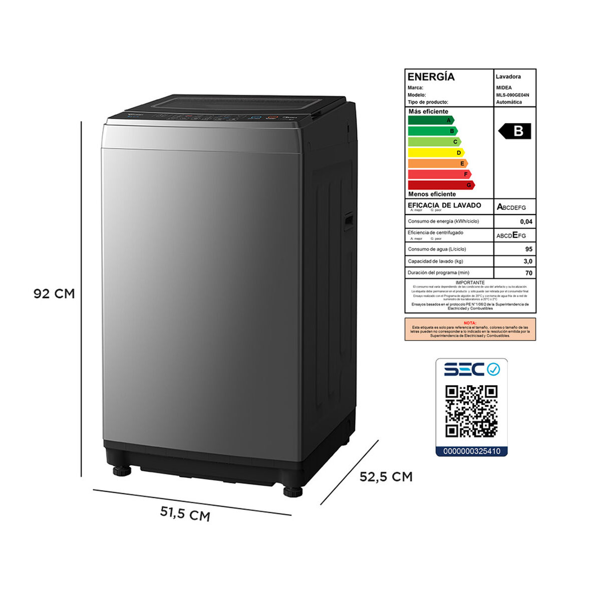 Lavadora Automática Midea MLS-090GE04N 9kg