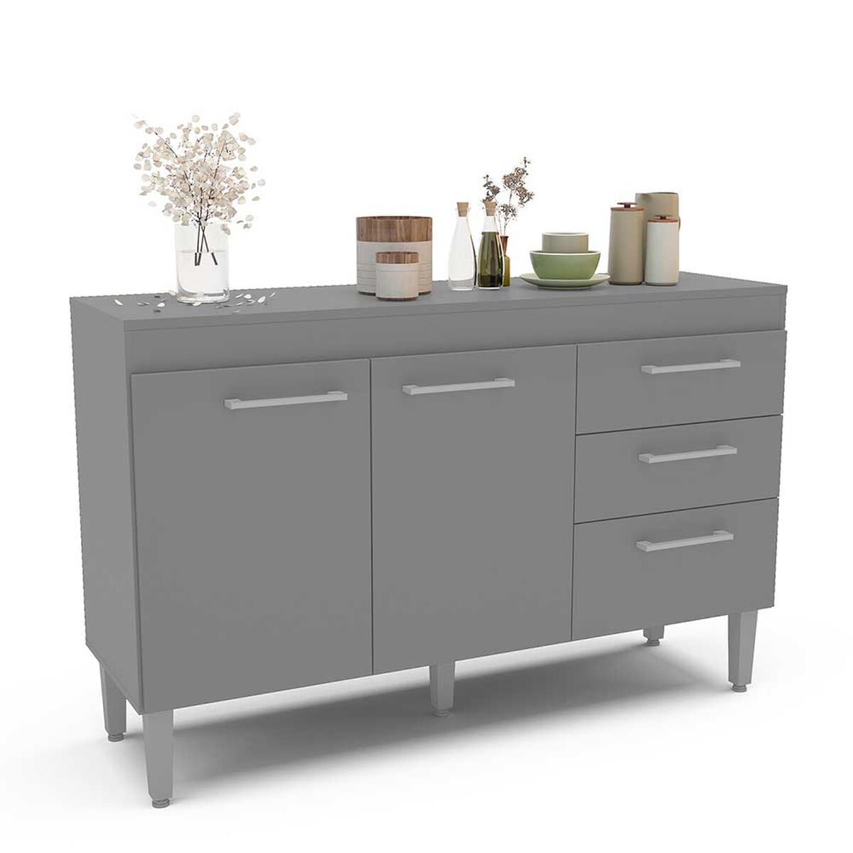 Mueble de Cocina Base Vekkahome Opie 2 Cajones 3 Puertas Gris