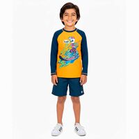 Traje de Baño Polera UV Niño Chess Naranjo, Negro