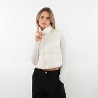 Parka Puffa Crop Sin Mangas Mujer Icono Crudo, Gris, Malva, Negro