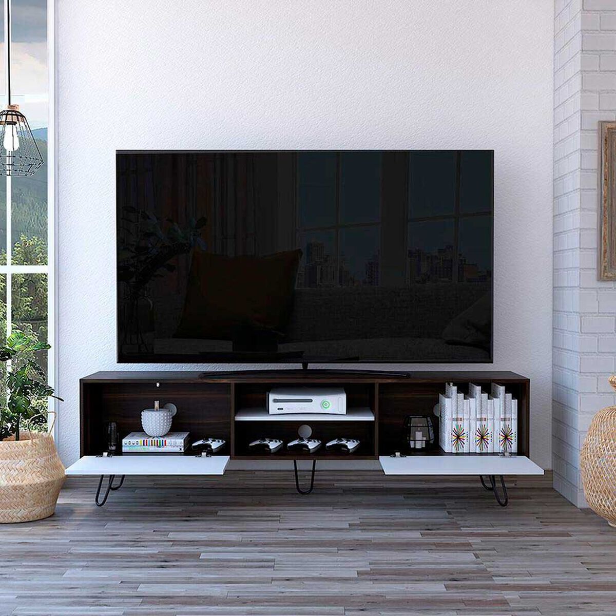 Rack TV TuHome Vassel Habano / Blanco Hasta 80"