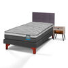 Cama Europea Flex 1,5 Plazas Dream Pocket Box + Respaldo Royal Grafito + Velador Rock