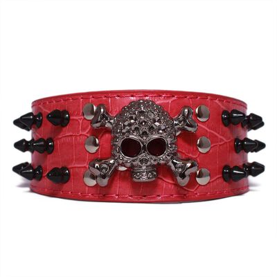 Collar Mascan Grueso Calavera Puntas Redondas Eco cuero para Perro