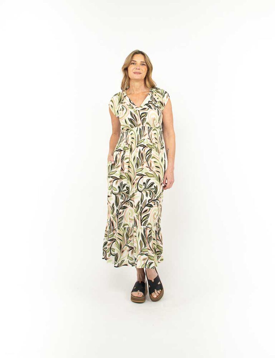 Vestido Maxi Estampado Manga Corta Mujer Portman Club