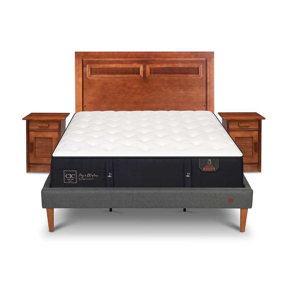 Cama Europea CIC King Premium + Respaldo + Veladores
