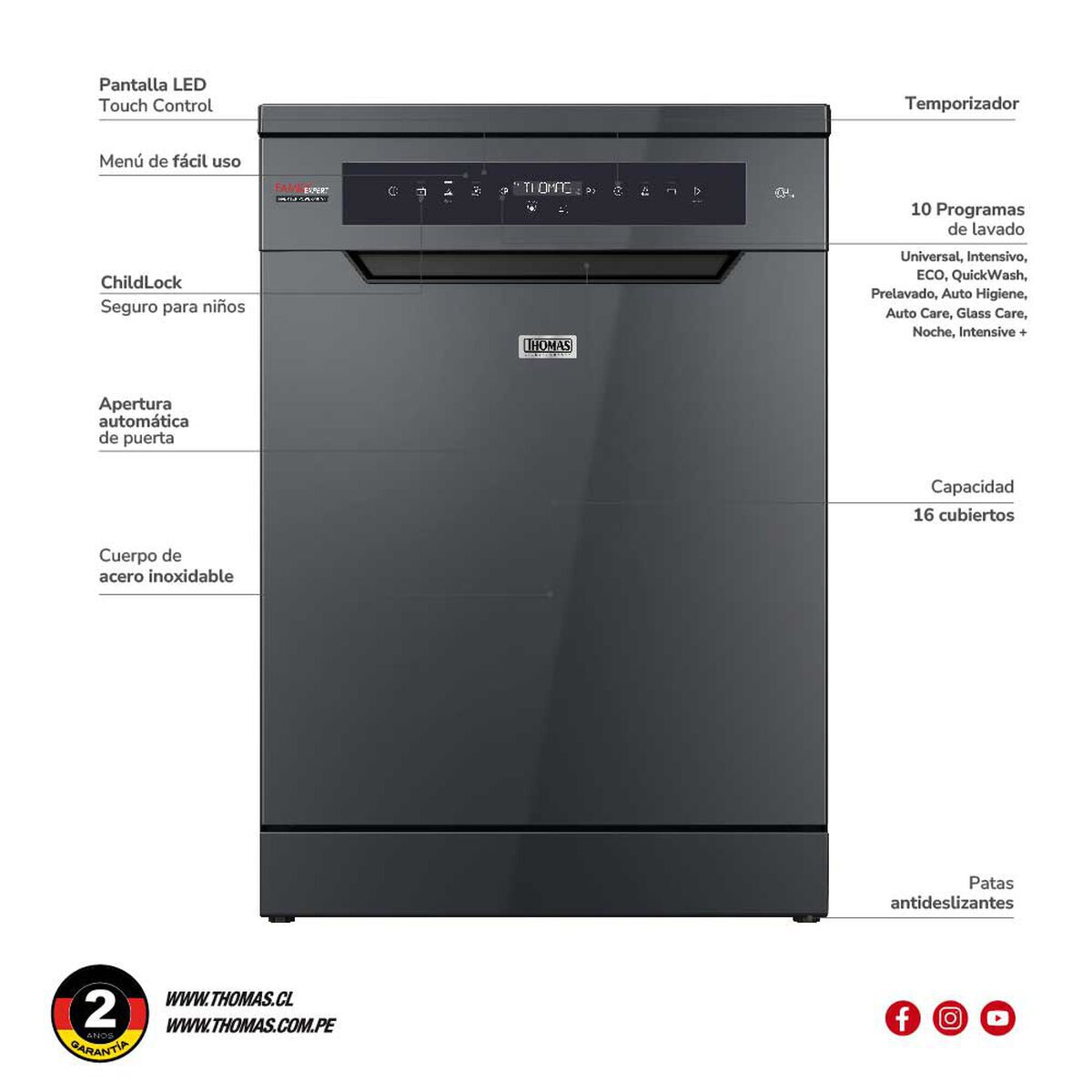 Combo Lavavajillas Thomas 16 cubiertos + Horno Eléctrico TH-38N