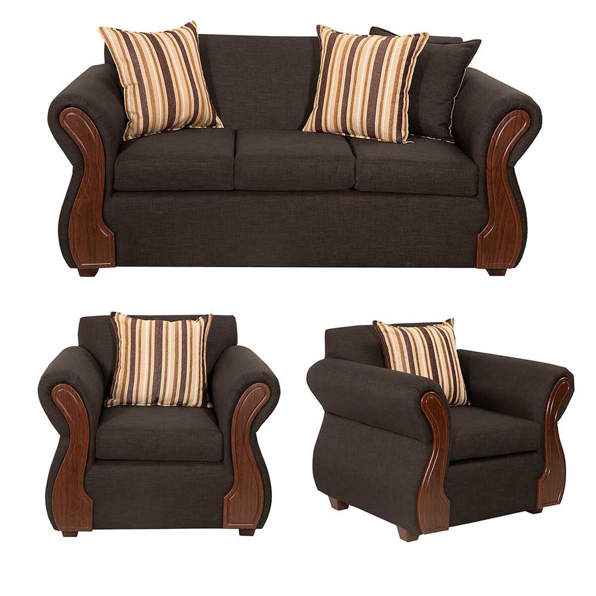 Juego de Living Deco Outlet Tarento Sofá 3 Cuerpos + Dos Sillones 1 Cuerpo Gris Oscuro