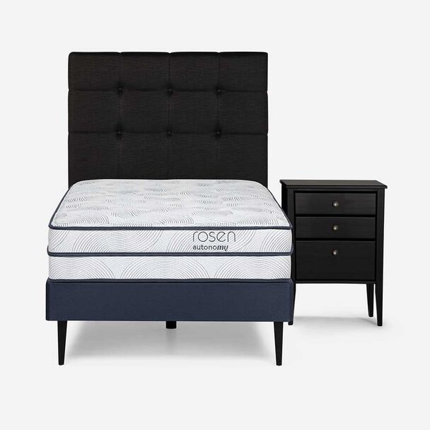 Cama Europea Rosen 1,5 Plazas Autonomy + Respaldo + Velador Issey Grafito
