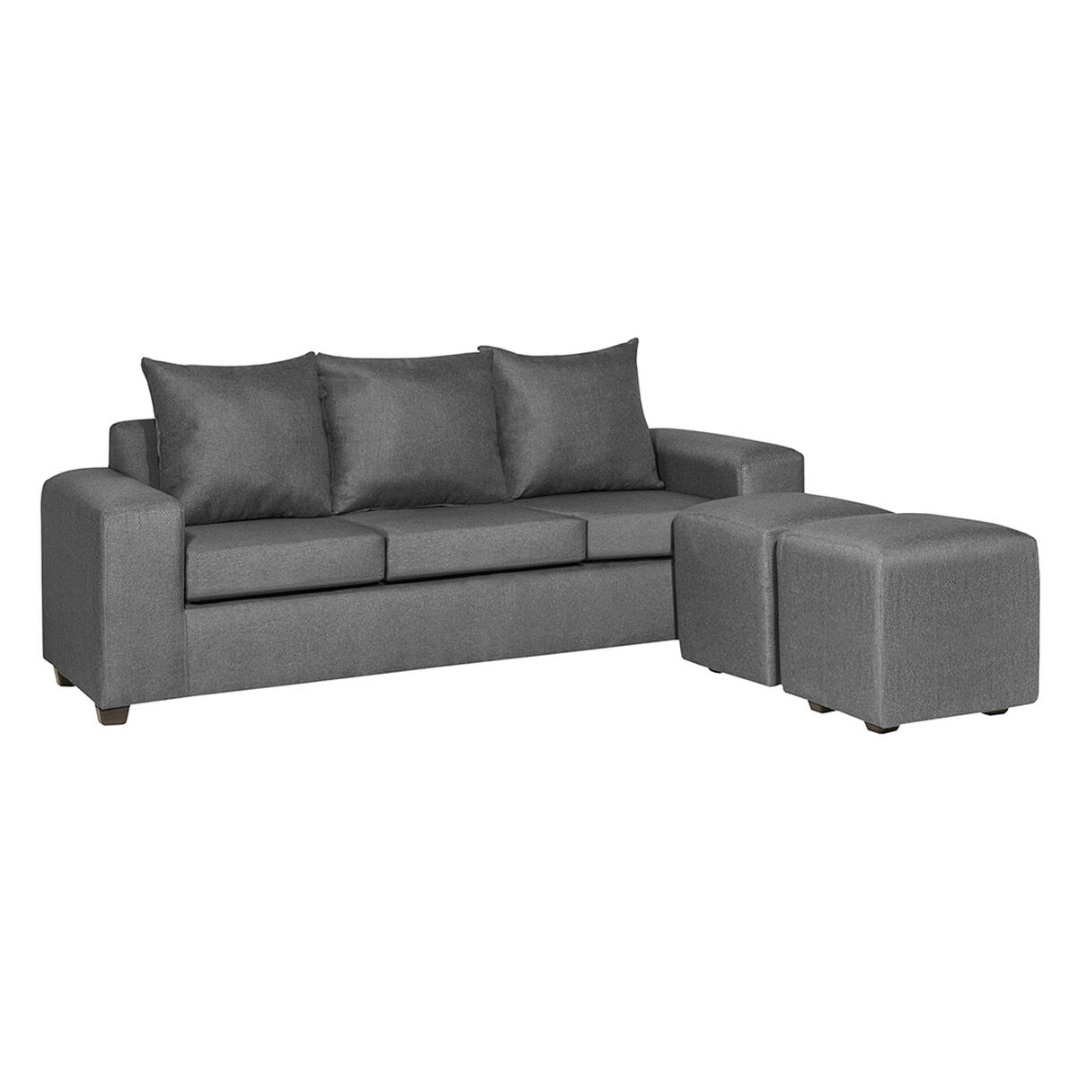 Juego de Living Innovamuebles Kahlo Sofá 3 Cuerpos + Dos Pouf 1 Cuerpo Gris Oscuro
