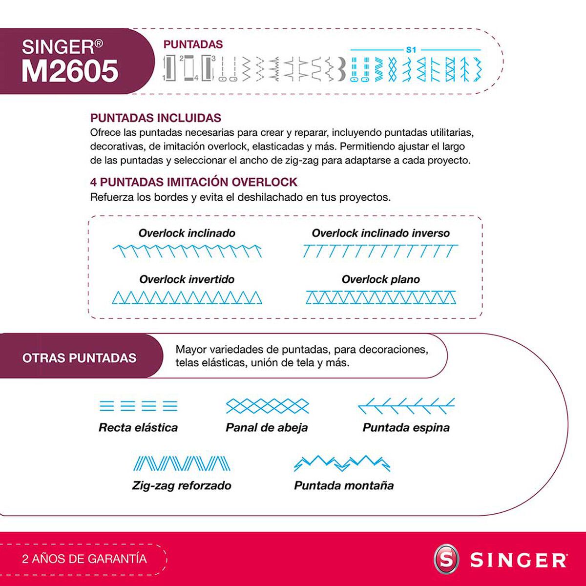Máquina de Coser Brazo Libre Singer M 2605