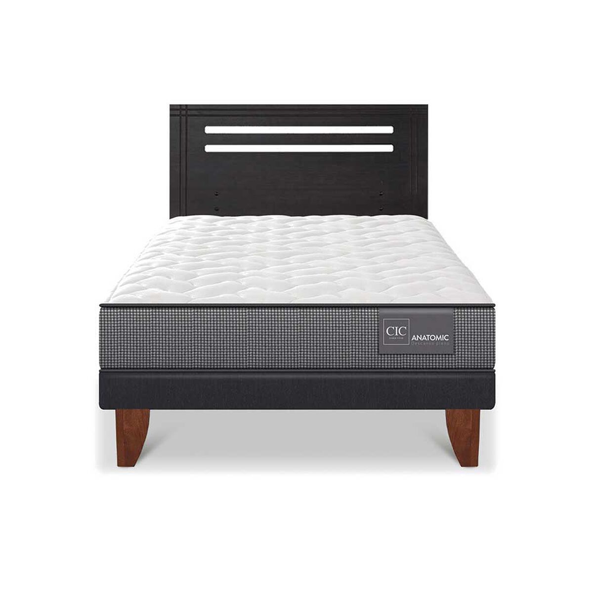 Cama Europea CIC 1,5 Plazas Anatomic + Respaldo Munich Negro
