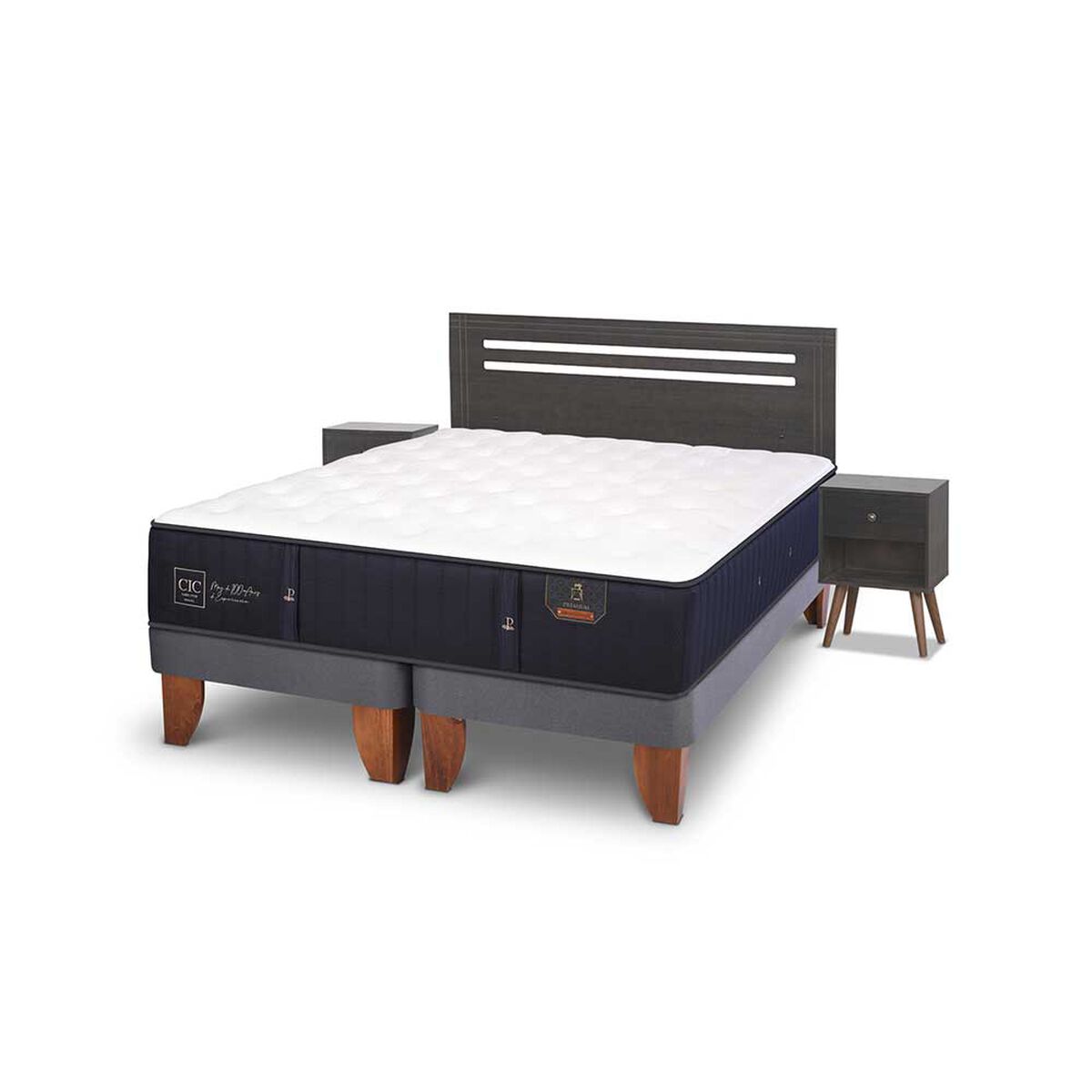 Cama Europea CIC Base Dividida 2 Plazas Premium + Respaldo + 2 Veladores Munich
