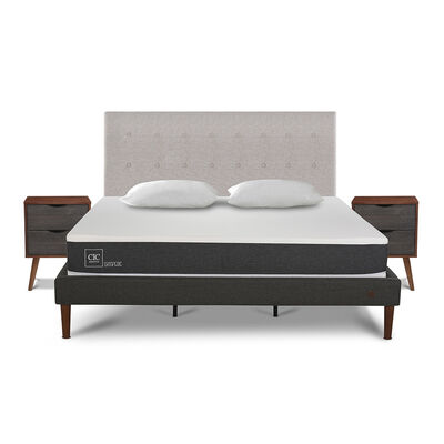 CIC Cama Europea CIC King New Ortopedic + Respaldo Tigris + 2 Veladores + Almohadas Viscoelásticas