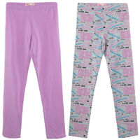 Pack 2 Calza Elasticada Larga de Algodón Niña Mila Gris, Morado, Negro