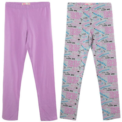 Imagen 1 del producto Pack 2 Calza Elasticada Larga de Algodón Niña Mila Gris, Morado, Negro