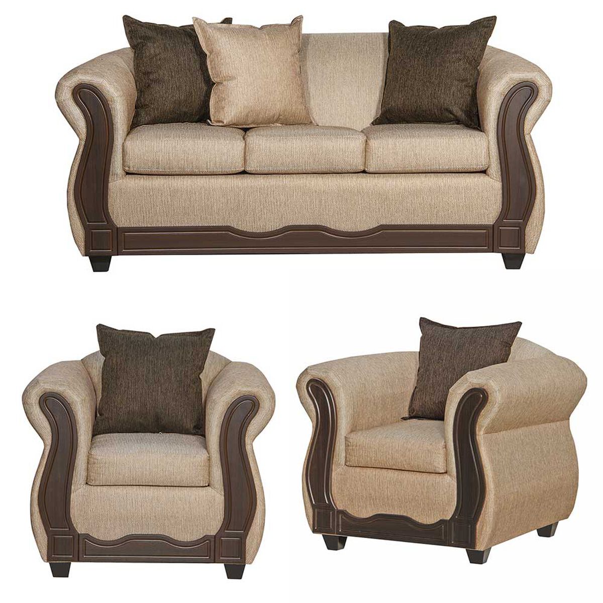 Juego de Living Black Factory Serrana Sofá 3 Cuerpos + Dos Sillones 1 Cuerpo Beige
