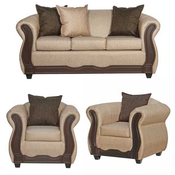 Juego de Living Black Factory Serrana Sofá 3 Cuerpos + Dos Sillones 1 Cuerpo Beige