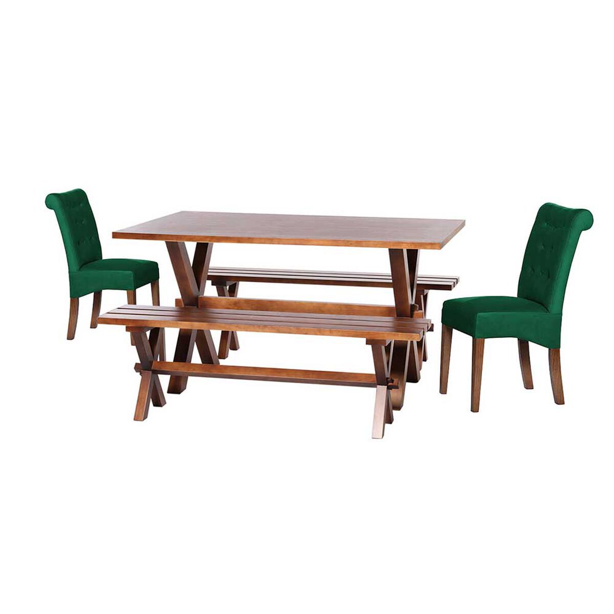Juego de Comedor Latam Home Sevilla Oviedo 2 Sillas + 2 Bancas Velvet Verde