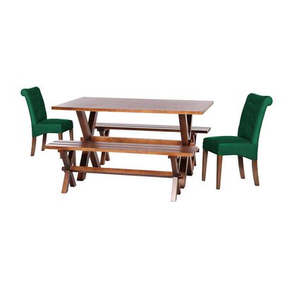 Juego de Comedor Latam Home Sevilla Oviedo 2 Sillas + 2 Bancas Velvet Verde