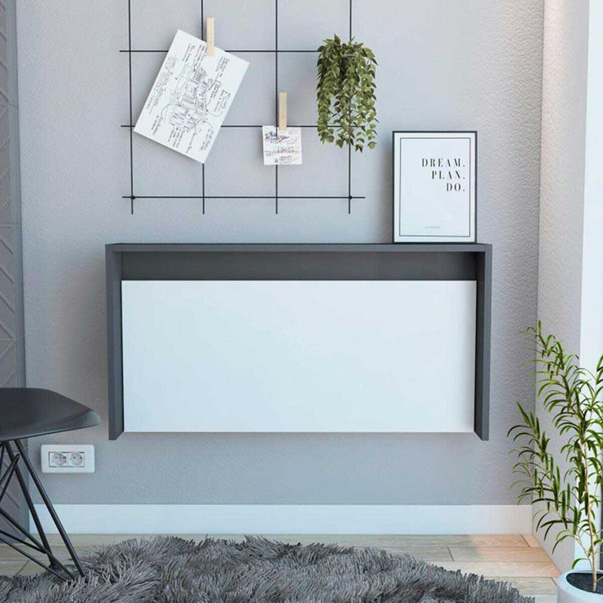 Escritorio Plegable TuHome Wall Plomo/Blanco