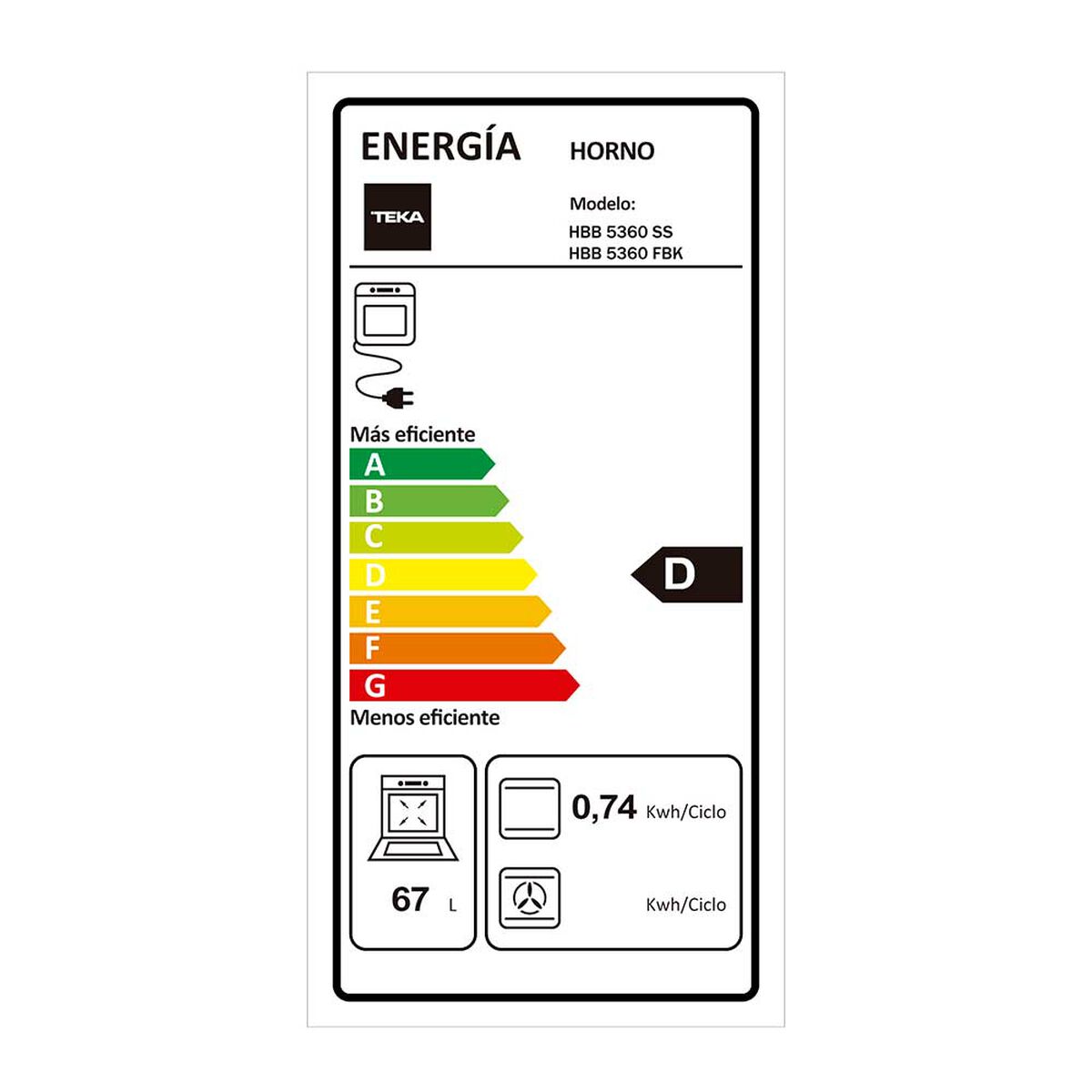 Horno Empotrado Teka HBB 5360 FBK Bruta:72 lt; Neta:67 lt Negro