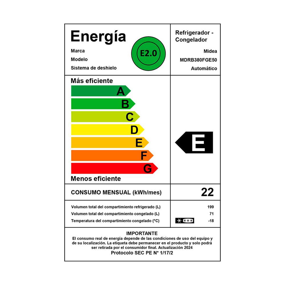 Refrigerador No Frost Midea MDRB380FGE50 270 lts.