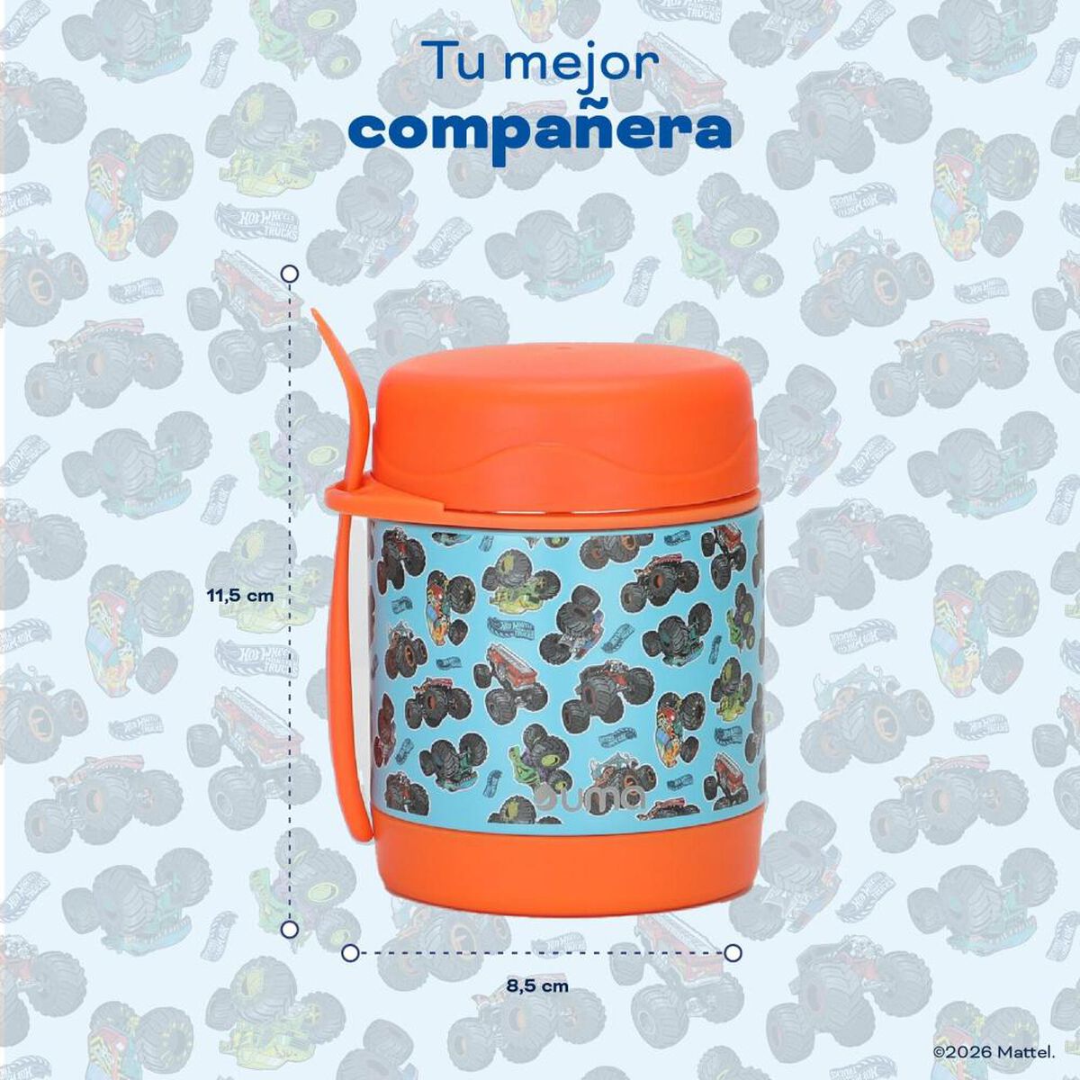 Termo Comida UMA Hot Wheels Truck + Cuchara 330ml Acero Inox Naranja