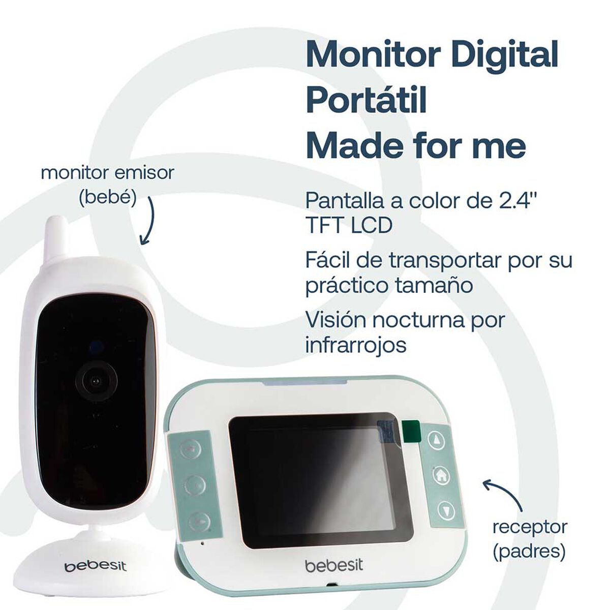 Cámara Monitor Portatil Bebe LCD 2.4 Visión Nocturna  Bebesit