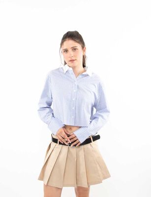 Imagen 1 del producto Blusa Crop Rayas Manga Larga Mujer Icono Celeste