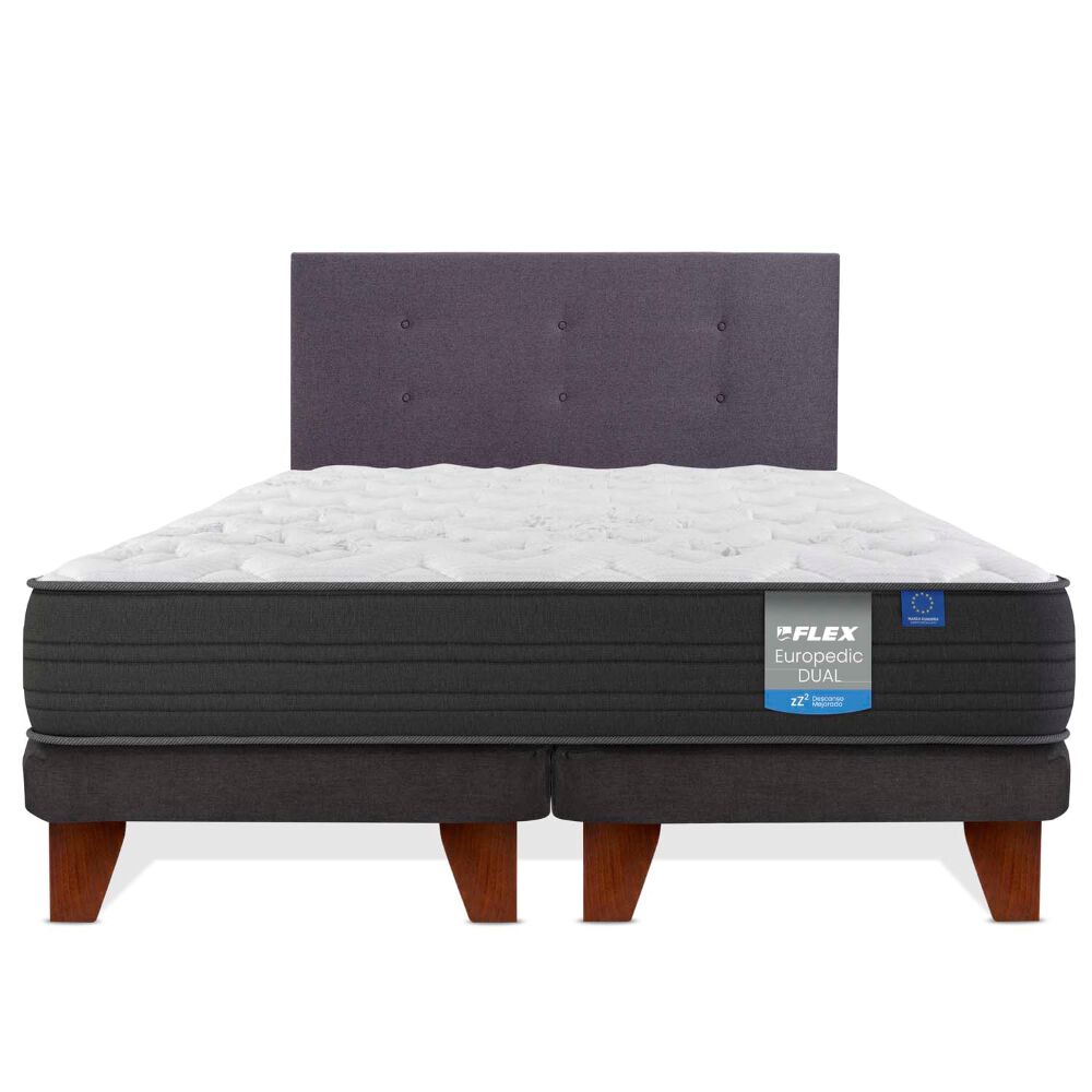 FLEX Cama Europea Europedic Dual King + Respaldo Royal Grafito