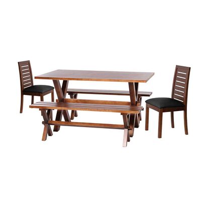 Juego de Comedor Latam Home Sevilla Tenerife 2 Sillas + 2 Bancas PU Negro