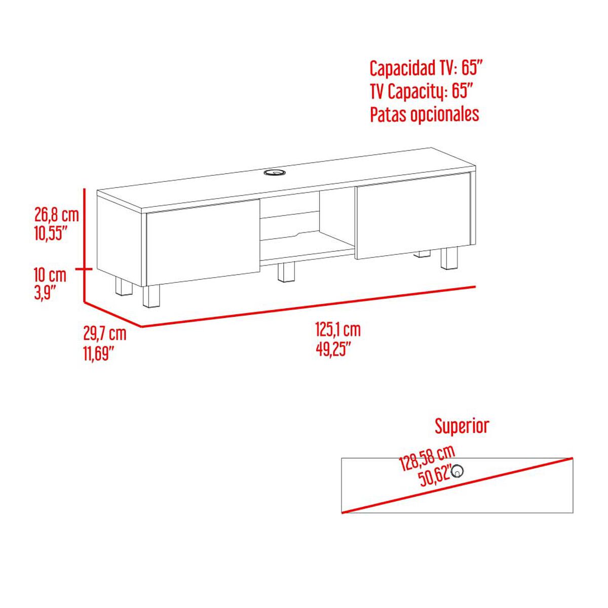 Rack Tuhome Glen Hasta 65" Fresno Europeo