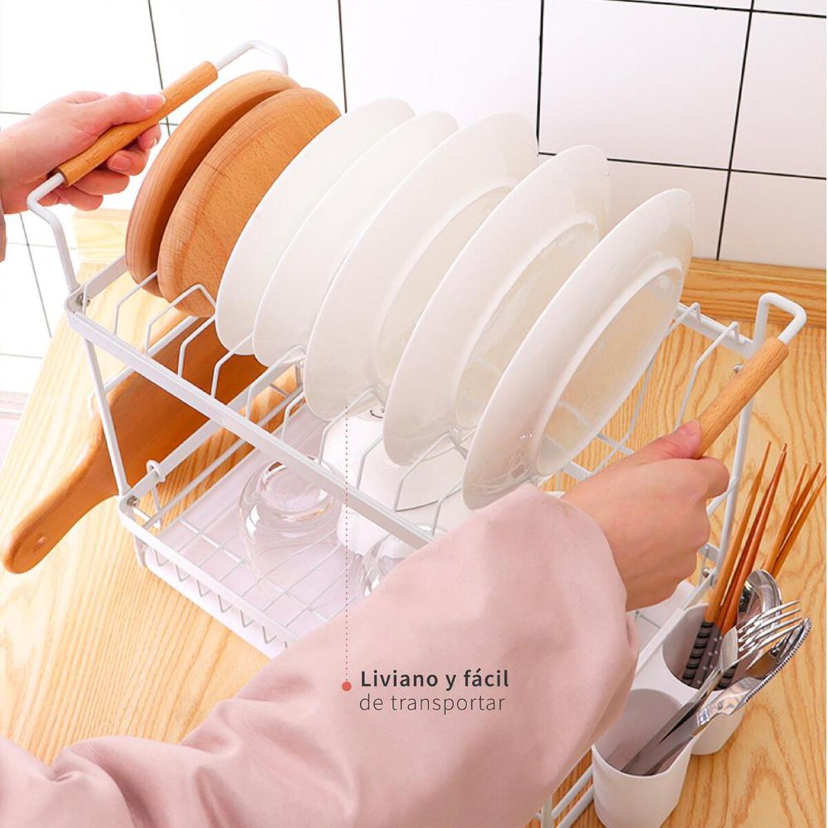 Secaplatos Escurridor Simplit Acero Inox Bilbao 2 Niveles Blanco