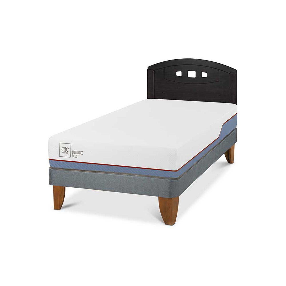 Cama Europea CIC 1,5 Plazas Excellence Plus + Respaldo Gales Negro