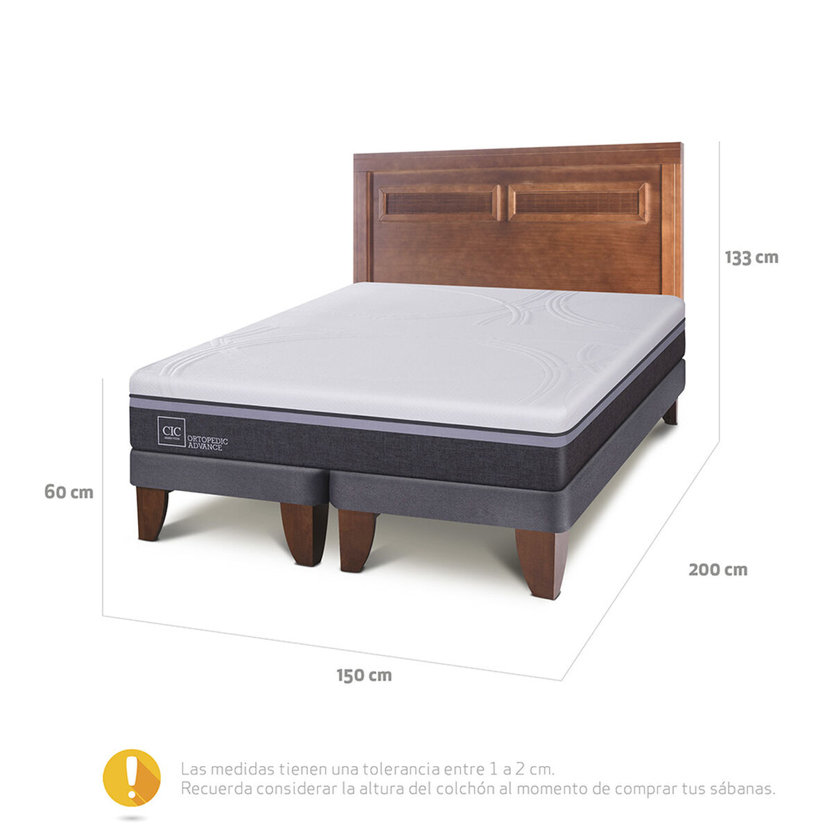 Cama Europea CIC Base Dividida 2 Plazas Ortopedic Advance + Respaldo Milán