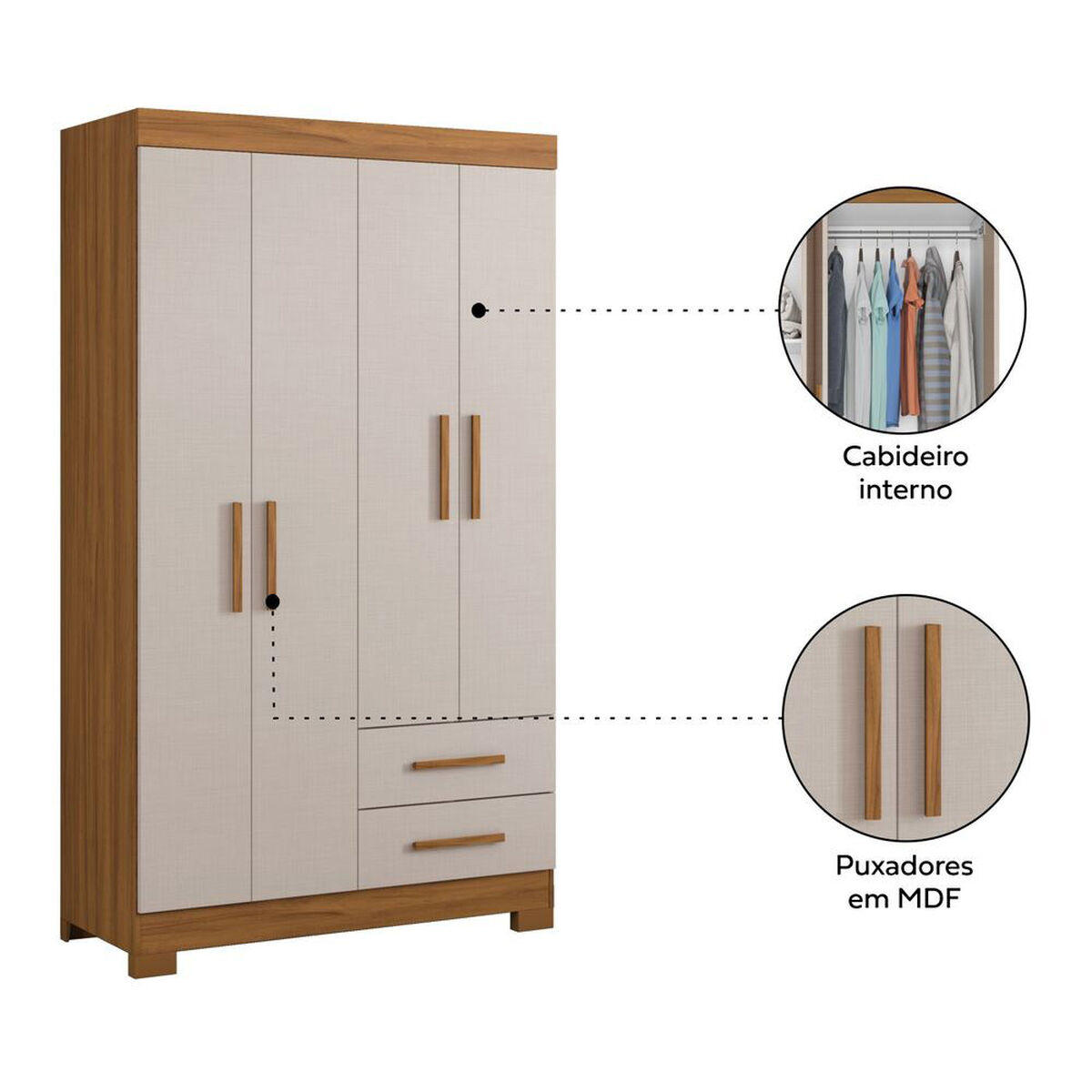 Closet Home Mobili Lucca 4 Puertas 2 Cajones Beige