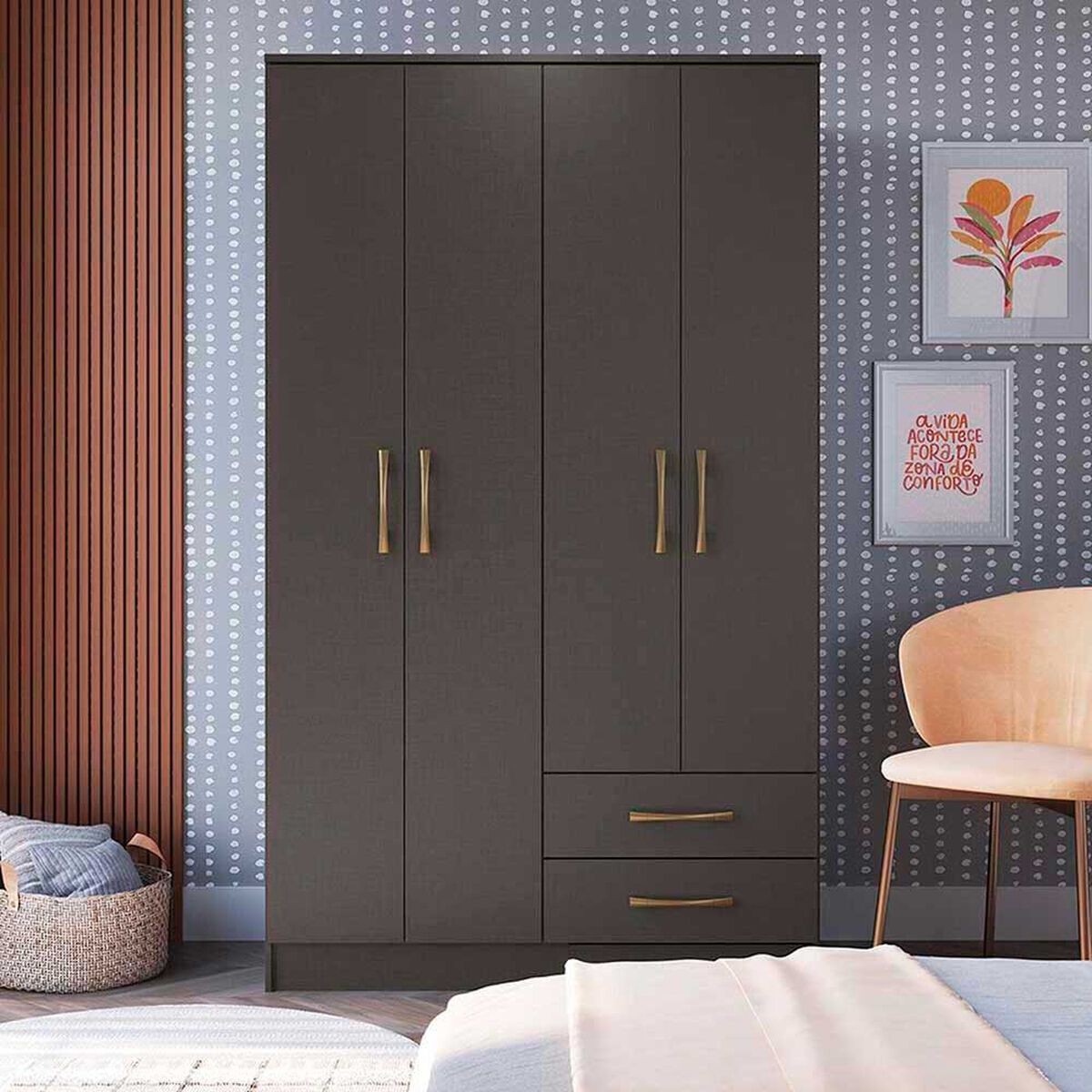 Cl&oacute;set Vekkahome Pequim 4 Puertas 2 Cajones Negro