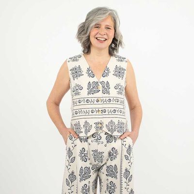 Blusa Estampada Sin Mangas Mujer Portman Club Beige