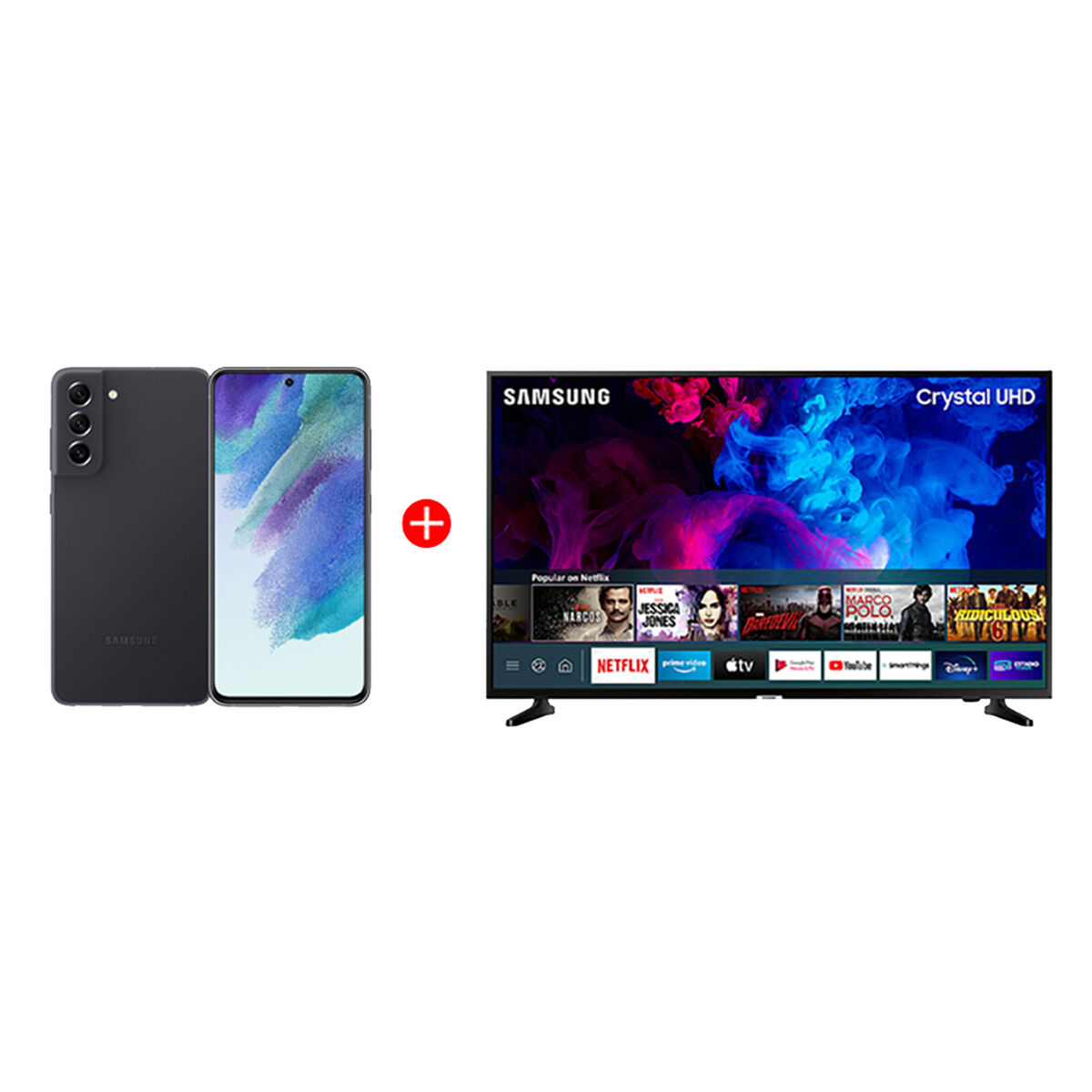 Combo Celular Samsung Galaxy S21 FE 5G 128GB 6,4" Graphite Liberado + LED 55" Samsung TU7090 Smart TV Crystal 4K UHD