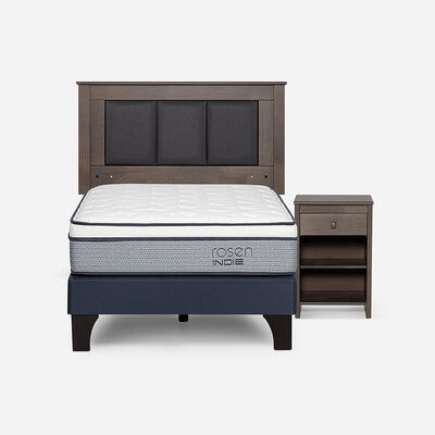 Imagen 1 del producto Combo Cama Europea Rosen 1 Plaza Indie BN + Respaldo y Veladores Rachel