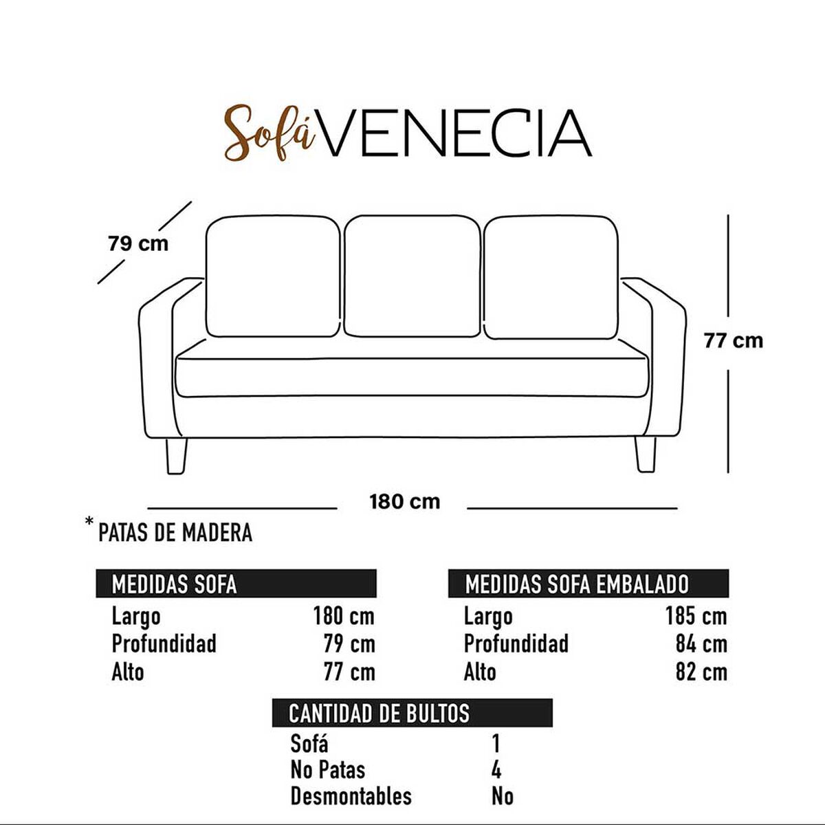 Sof&aacute; Latam Home Venecia 3 Cuerpos Chocolate