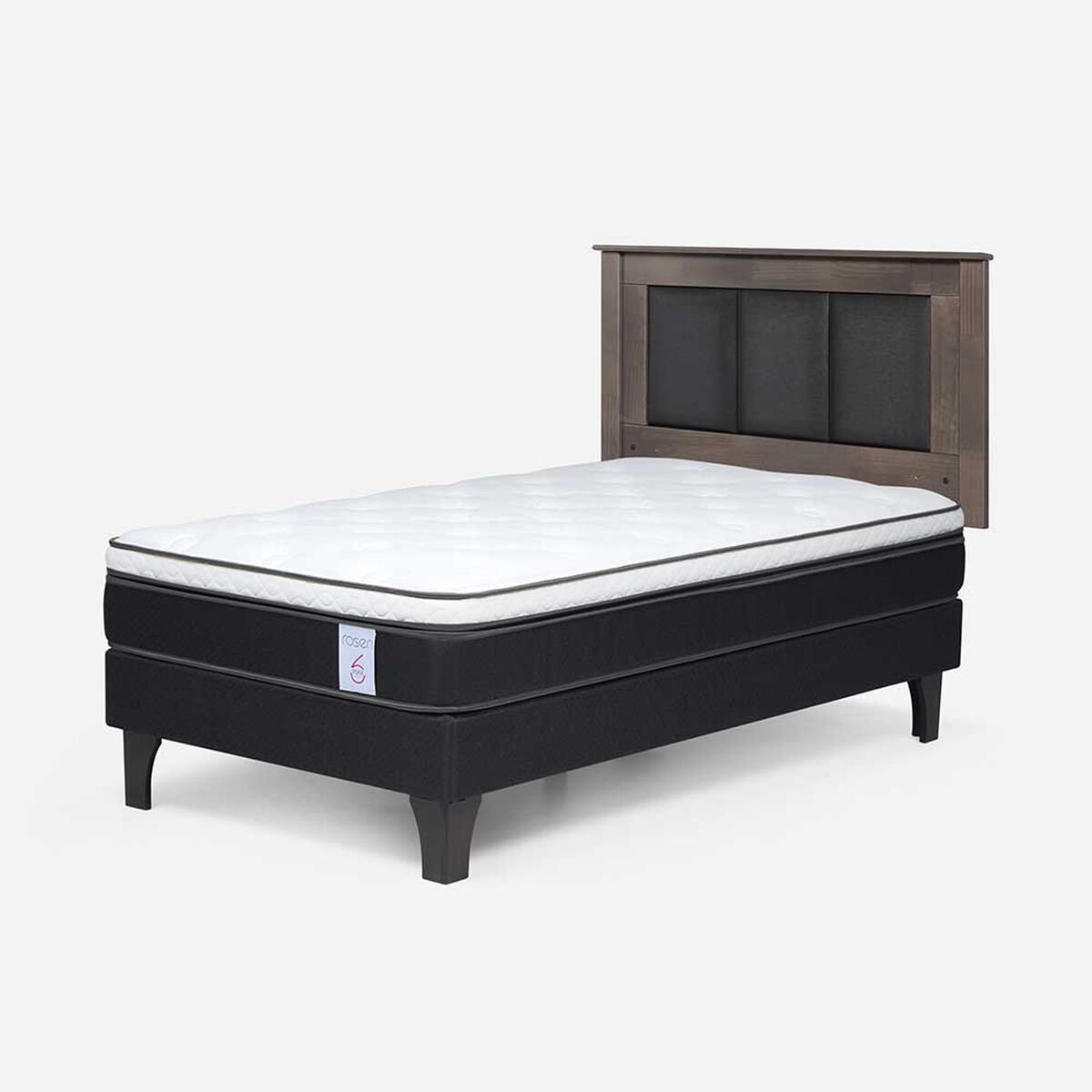 Cama Europea Rosen 1,5 Plazas New style 6 + Respaldo Rachel Gris