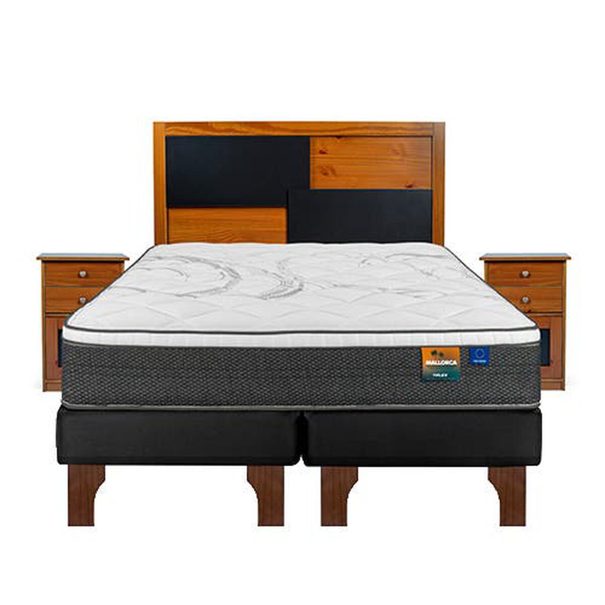 Cama Europea Flex Base Dividida King Mallorca + Respaldo + 2 Veladores Colonia
